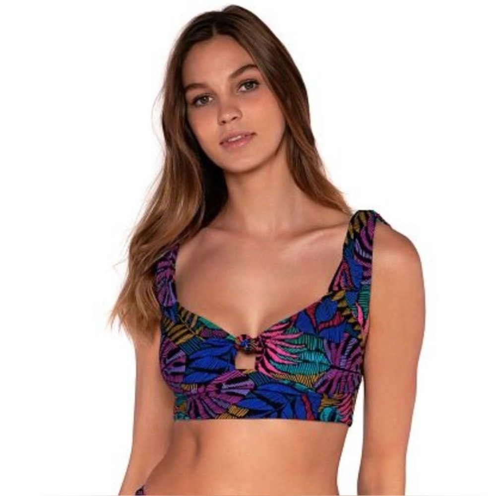 Sunsets Palm Leaf Print Bikini Top